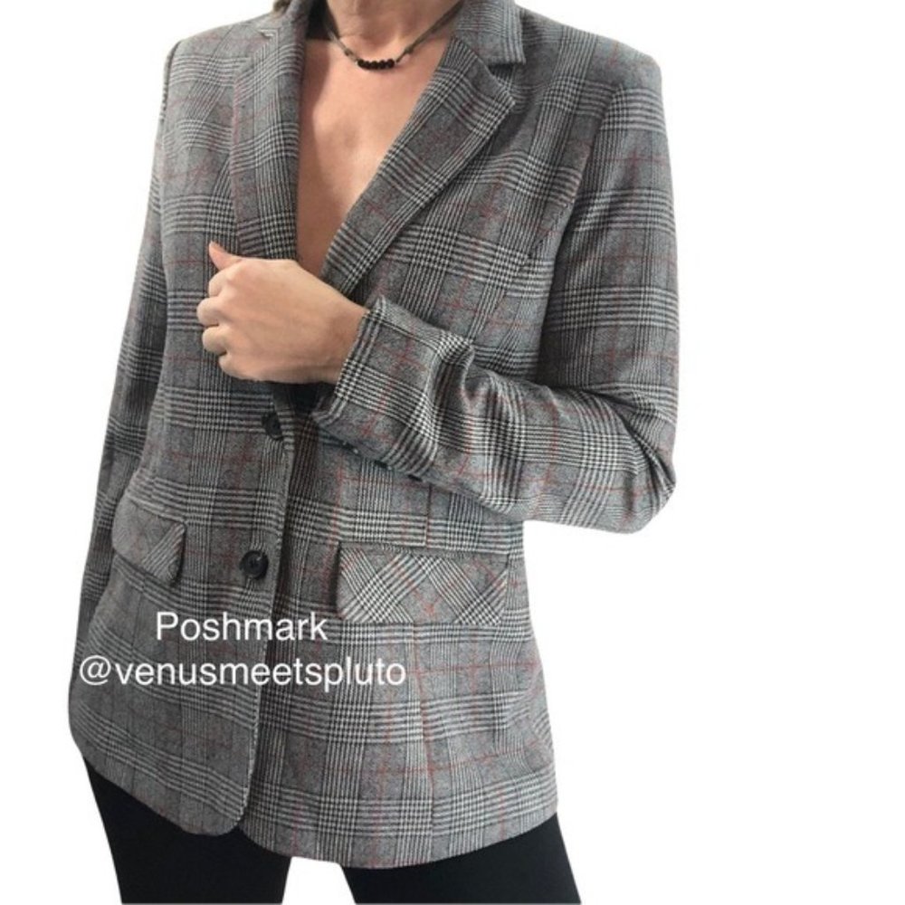 Eden Society Stitch Fix Plaid Check Blazer Sz M Grey Red 2 Button Career